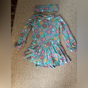 Bums & Roses Floral Smiley Long Sleeve Bamboo Twirl Dress 3-6 Months